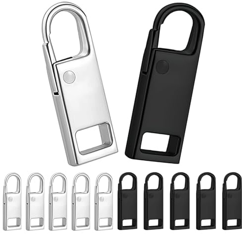12PCS Spare Zipper Pulls Replacement Detachable Universal Zipper Pull Tabs Pullers Removable Zip Gripper Zip Repair for Clothes Jeans Luggage Suitcases Bag Handbags DIY Crafts Black Silver