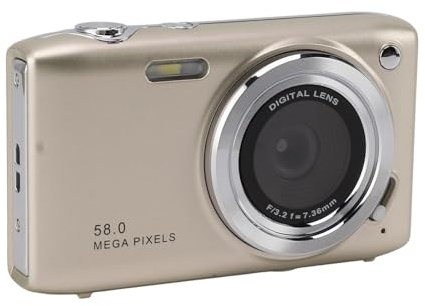 Elprico Caméra Numérique 4K, Appareil Photo Compact Ultra Claire 58MP avec Zoom 16x, Autofocus pour la Photographie de Voyage Vlog, écran HD, Facile à Utiliser pour Les Débutants, (Gold)