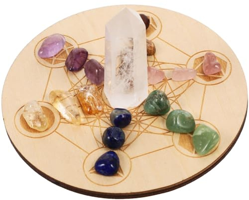 Pietra di Cristallo Decorativa Set 1 Legno e Stone per Divinazione | Meditazione Yoga, Atmosfera Misteriosa per Tavolo e Sala da Pranzo, Finitura Curata e Tocco Confortevole