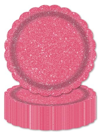 AHPYEUHK Lot de 50 assiettes en carton rouge rose 17,8 cm - Vaisselle de fête pour anniversaire - Décoration de table pour fête effrayante - Jardin