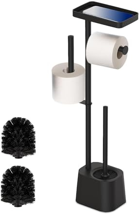 Relaxdays Serviteur WC, décoratif et Pratique, Non Fixe, Brosse et Porte-Brosse, HxLxP : 65,5x29x11,5 cm, Noir