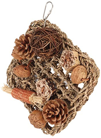 YIZISECCE Bird Climbing Net, para Accesorios para la Jaula de Loros, Cono de Pino de Bola de ratán, nueces de mazorca de maíz Cuerda de Paja, Red Tejida para Aves pequeñas