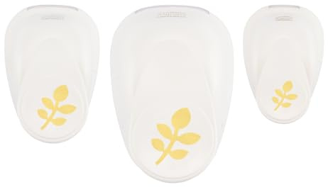 Vaessen Creative Fustellatrice per Carta Set 3 pz-Foglie-Ø 12, 19 e 37 mm-Accessori per Fai da Te, Scrapbooking e Biglietti, Bianco-Oro, 3 unità