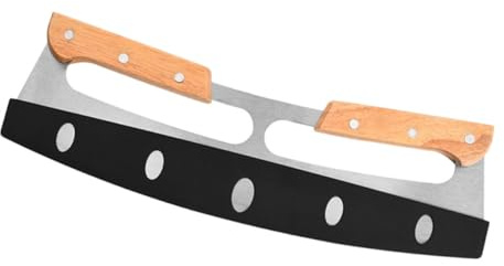 MOLUCKFU Couteau à Pizza Inoxydable avec Manche Bois Double Poignée Ustensile Cuisine Résistant Rouille Coupe-pizza Pratique Compatible Lave-vaisselle pour Découpe Uniforme