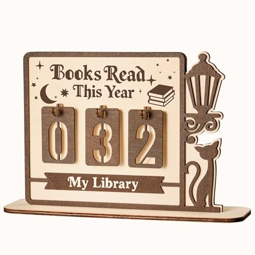 Books Read This Year Tracker Sign, Wooden Reading Counter Shelf Decor | Book Tracker for Home Library Decor, Thoughtful Book Lover Gift for Readers, Book Club Members & Bookworms
