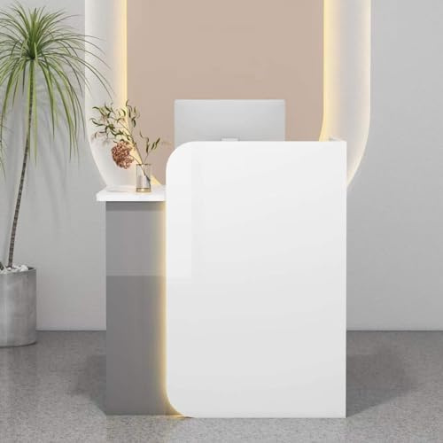 GDBTDL Bancone Ricevimento Tutto-in-Uno con Cassetto Bloccabile, Bancone Ricevimento Salva-Spazio con Barra LED per Salon, Ufficio, Lobby, Cassa & Istituto di Bellezza