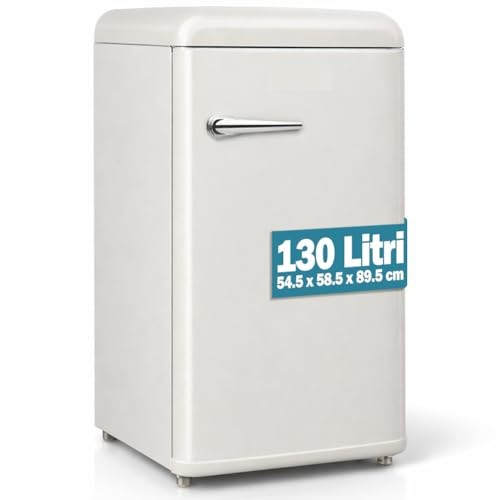 BAKAJI Frigorifero Monoporta 130L Design Retrò, Frigo da Casa, Ufficio, Campeggio, Libera Installazione, Temperatura Regolabile, Capiente e Salvaspazio, Bassa Rumorosità, 54.5x58.5x89.5 (Crema)