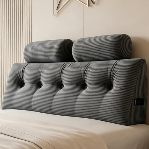 Tatqilo Large Headboard Cushion, Triangular Wedge Reading Pillow-Grey | Removable Round Pillows & Cover, Ergonomic Lumbar Support Pillow Cushion, Bed Backrest Positioning for Bed/Sofa Reading