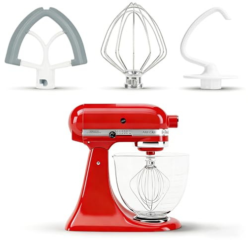 3Pcs Mixer Attachments for KitchenAid 4.5-5QT Tilt Head Stand Mixer K45 Series, Flat Beater Paddle,Dough Hook,6 Wire Whisk,Aluminium Replacement Mixing Accessories