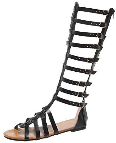 Generisch Chaussures en cuir synthétique pour femme - Sandales romaines - Sandales d'été tendance et respirantes - Sandales de plage - Sandales à lanières - Bottes hautes - Bout ouvert - Chaussures à