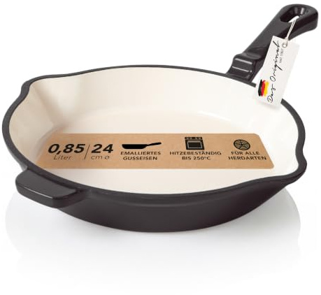 Römertopf Sartén de hierro fundido 24 cm, antracita, inducción | Hierro fundido con esmalte, 24 cm, 0,85 L, todo tipo de fuegos e inducción, horno hasta 250 °C, sin PFAS
