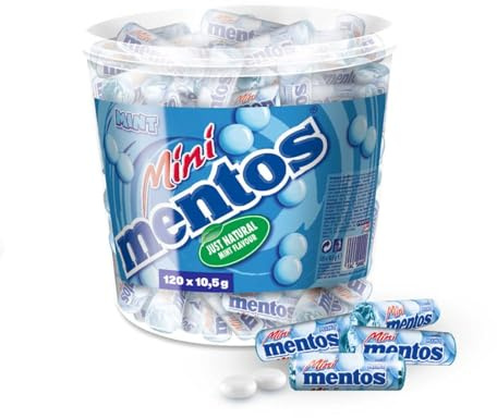 Mentos - Bonbons Mentos à la Menthe, Tendres et Croquants - Goût Rafraîchissant - Grand Format à Partager - Idéal pour Anniversaires - Tubo de 1,32 kg