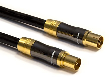 Premium X 15m Gold-Line TV Antennenkabel Schwarz IEC-Anschlusskabel Koax Stecker - Kupplung Koaxialkabel Metallgehäuse HDTV 4K