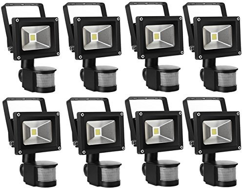 Leetop 8X 10W Blanco Cálido LED Foco Proyector Luz, Foco proyector con Iluminación LED y PIR Sensor de Movimiento, Waterprooff IP65