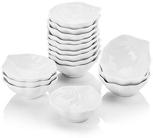 MALACASA 16 Piece 55ML Ramekins Porcelain White Dipping Bowls Small Creme Brulee Ramekins Soufflé Dishes Baking Dish Sauce Dish, Oven Safe, Ivory White