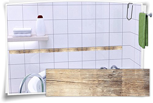 Medianlux Fliesenaufkleber Fliesenbordüre Bordüre Fliesen Holz Kachel Aufkleber, 4 Stück, 30x7,8cm (BxH)