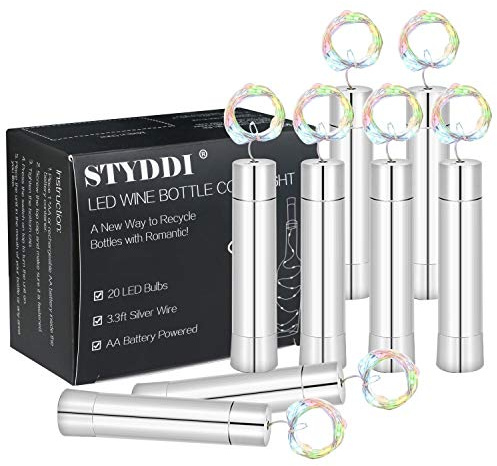 Wine Bottle Lights, 8 Packs AA Battery Powered, 20-LEDs 39 Inch RGB Wine Cork Starry String Fairy Lights for Bottle DIY, Christmas, Wedding, Dancing, Halloween, Party, Table Festival Decorations