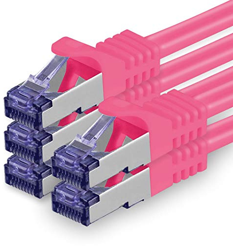 1aTTack.de Cat.7 Netzwerkkabel 3,0 m - Magenta - 5 Stück - Cat7 Patchkabel (SFTP/PIMF/LSZH) Rohkabel 10 Gb/s mit Rj 45 Stecker Cat.6a - 5 x 3 Meter Magenta