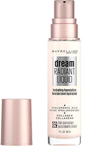 Maybelline Dream Radiant Liquid Medium Coverage Hydrating Makeup, Lightweight Liquid Foundation, Fair Porcelain, 1 Count