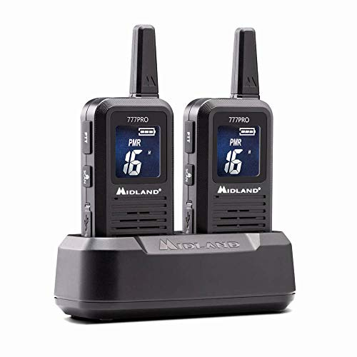 Midland 777 Pro, C1365, 2 x hochwertige PMR446 + LPD Funkgeräte für die professionelle und Private Nutzung mit kraftvollem Lautsprecher und digitalem Display, bis zu 14 Stunden Betriebszeit, schwarz