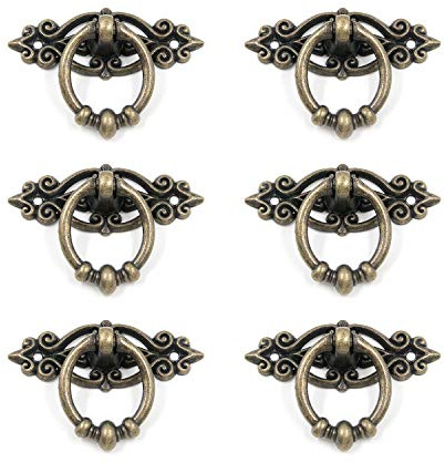 Geesatis 6 Stück bronzefarbene Vintage-Kommoden, Zuggriff, Schrank, Schublade, Ring, Schrankgriffe, Griffe Möbel, antik, mit Befestigungsschrauben, 6,3 x 4,3 cm