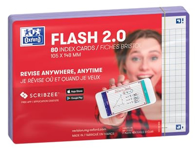 Oxford FLASH 2.0 Karteikarten A6, Lernkarten, 105x148mm, kariert, violett, 80 Blatt