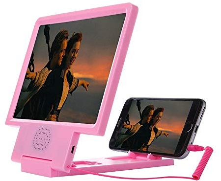 Dangshanchaowei Mobile phone screen magnifier TS Angle-Adjustable Eyeshield 3D Enlarged Screen Mobile Phone Video Frequency Amplifier with Speaker(Black) (Color : Pink)