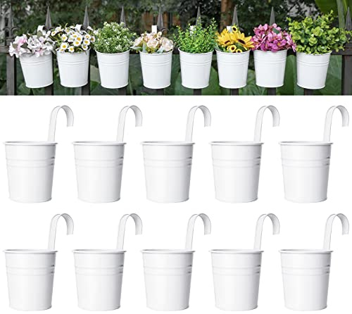 Dahey Lot de 10 Pots de Fleurs à Suspendre en métal pour Balustrade, clôture, Balcon, Jardin, décoration de la Maison avec Crochets Amovibles, Blanc, 12,7 cm