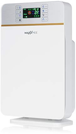 MAXXMEE Luftreiniger Digital | Filtert Allergene, Pollen, Rauch u. v. m. effizient Ionisiert die Raumluft | Mit 3 Ventilationsstufen und integriertem Schlafmodus | 50W [weiß/silber]