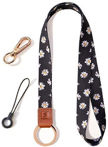 SENLLY Halsrem Sondd Nyckelring Neck Lanyard Strap med Äkta Läder och Metallring, för Nycklar, ID Bricka Kort Hållare, Nyckelband, Mobiltelefon