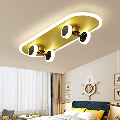 Kinderlampe Deckenleuchte LED 32W Skateboard Design Deckenlampe Dimmbar Mit Fernbedienung Wohnzimmerlamp Cartoon Acryl Gold Kronleuchter Jungen Mädchen Schlafzimmer Deckenbeleuchtung Beleuchtung