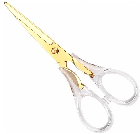 Creechwa Tijeras Doradas de 6.3 Pulgadas, Hoja de Acero Inoxidable con Mango Acrílic, Tijeras Afiladas para Oficina, Esculela, Hogar,