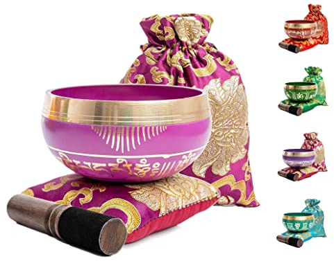 Tibetanskt sångskålset – lätt att spela för nybörjare – autentisk handgjord mindfulness meditation holistiskt ljud 7 chakra-helande gåva från Himalayan Bazaar (orkidé)