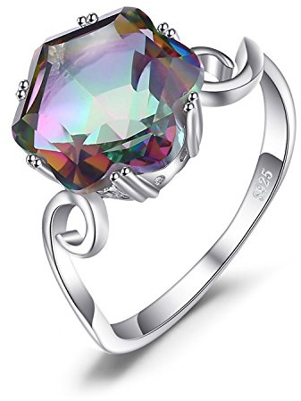 JewelryPalace Hexagon 5.7ct Echt Regenbogen Quarz Solitär Ring Damen, Große Naturstein Bunte Damenring Silber 925 Ring Promise Frauen 57