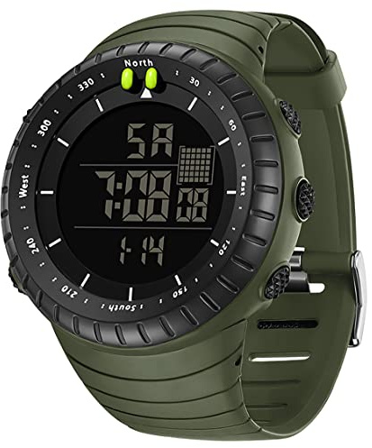 findtime Herren Militär Uhr Digital Sportuhr Stoppuhr Tactical Watch Große Gesicht Uhren Männer 5 ATM Wasserdicht Outdoor Laufuhr Wecker Kalender Armbanduhr Countdown Datum LED Schwarz Armee Grün