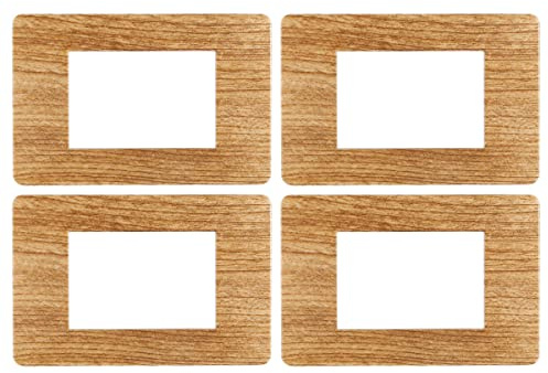 4 Placas Cubre Enchufes Pared Compatibles con Vimar Plana (3 Plazas/Módulos, Madera Oscura)