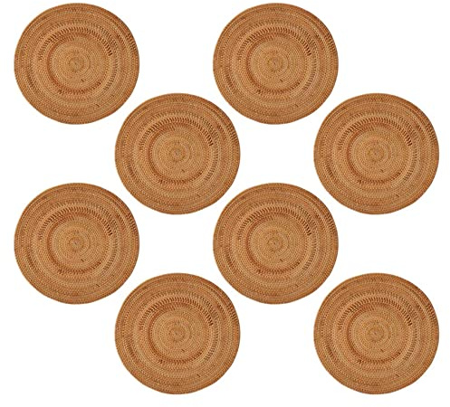 8 tovagliette in rattan, tappeto rotondo per tavolo antiscivolo, resistente al , tovaglietta in vimini, sottopiatti per piatti caldi