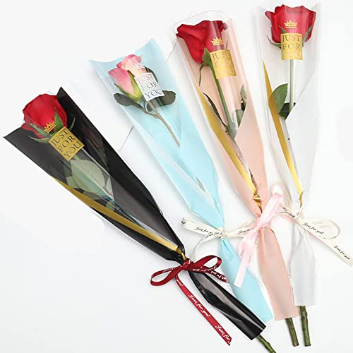 NatureMan 100 Stück/4 Farben, einzelne Rosen-Verpackungstasche, Blumenstrauß, Tasche, wasserdicht, Blumengeschenkpapier für Muttertag, Valentinstag, Floristenstrauß