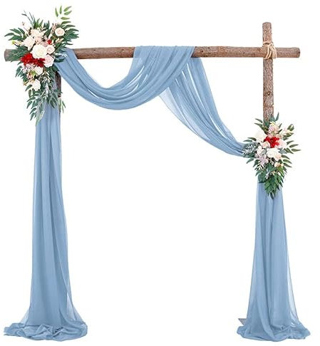 Querbehang Freihanddeko,Transparentem Voile Hochzeitsbogen Hochzeit Vorhang Deko Dekoschals Tüll Chiffon Foto Hintergrund Vorhangschal für Fotografie Party Geburtstag Taufe 75 * 600cm,Blau #3