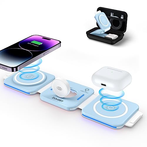ZUMSEY 3 in 1 Faltbare kabellose Reiseladestation, Apple Ladestation Für Apple Watch und iPhone iPods, Wireless Charger für iPhone 16 15 14 13 12 Pro Max Plus/iWatch 10/9/Ultra/8/7/6/SE/5/4/3/AirPods