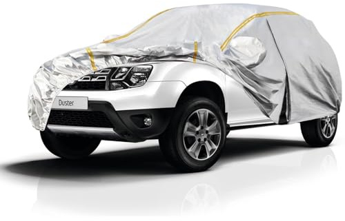 Bache Voiture Exterieur pour Dacia Duster SUV (2010-2025) Housse de Voiture,Protection UV Anti-Neige et Coupe-Vent Tous Temps avec Bande réfléchissante