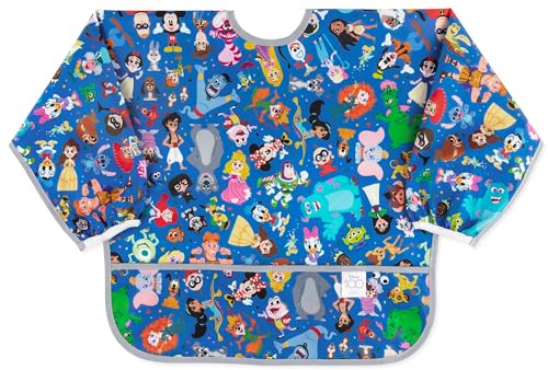 Bumkins Disney Sleeved Bib for Girl or Boy, Baby and Toddler for 6-24 Mos, Essential Must Have for Eating, Feeding, Baby Led Weaning Supplies, Long Sleeve Mess Saving, 100 Magical Celebration