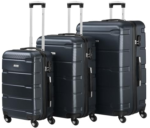 Zelsius Resväskeset, väska med hårt ABS-skal med kombinationslås, 4 hjul och inre skiljevägg, handbagage, set om 4 väskor, rullväska, stor resväska, antracit