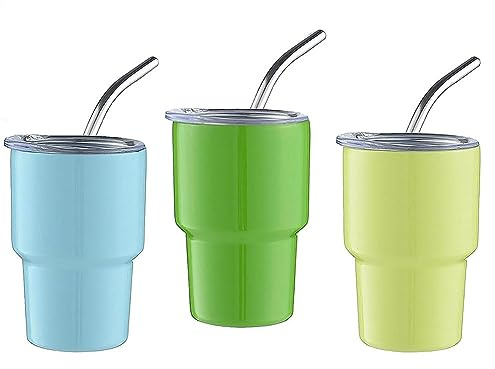 Tagtight 3 Pack Mini Schnapsgläser mit Strohhalm und Deckel, Edelstahl Thermobecher 2 Oz, Auto Schnapsbecher, Bar Schnapsgläser Kaltweinbecher Mini-Doppelwandiger für Cocktails, Outdoor & Reisen