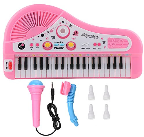 Kids Electric Piano 37 Keyboard med Mikrofon Leksak Piano Musikinstrument Pedagogisk Leksak för SmåBarn, Barn (Rosa)
