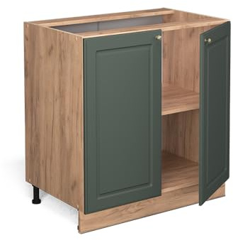 Vicco Küchenunterschrank Fame-Line, Grün-Gold Landhaus, 80 cm | MDF-Front · AP Marmor inkl. · Höhenverstellbare Füße · Metallgriffe · Soft-Close