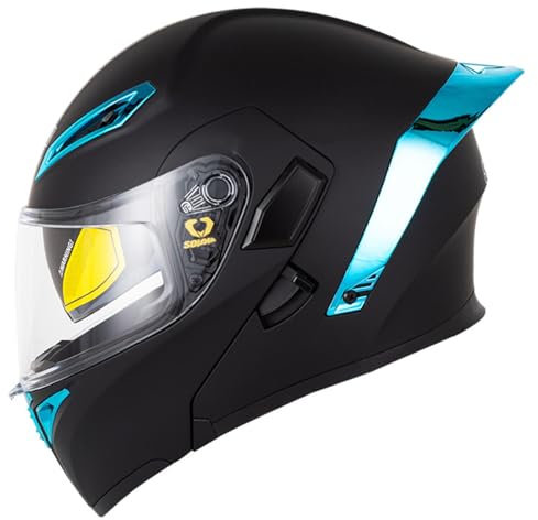 Klapphelm Motorradhelm Integralhelm DOT/ECE Zulassung Motorrad Unisex-Passform Motocross Cruiser Chopper Mit Doppelvisier Vollvisierhelm Racing Helm Für Alle Jahreszeiten 14,S:55-56CM