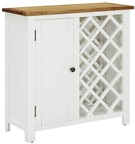 MYVVKIA Weinschrank 80x32x80 cm, Massivholz Eiche, freistehendes Weinregal, Sideboard, Servierbarschrank mit Glashaltern