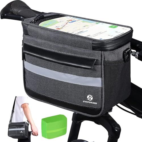 Lenkertasche Fahrrad, 6L Wasserdichter Fahrradtasche Lenker, Multifunktional Fahrradkorb Tasche Radtasche Fronttasche Vorne Fahrradtasche mit Touchscreen und Reflektorstreifen für alle Handy