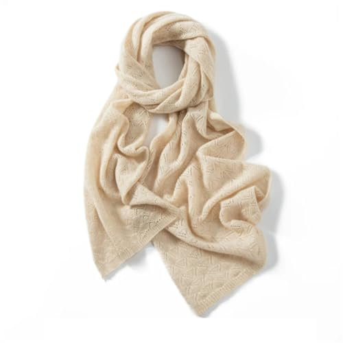 Kaschmir-Schal, gestrickt, warm, lang, Damenschal, Hohlschal, einfarbig, Kaschmirschal, beige, One size